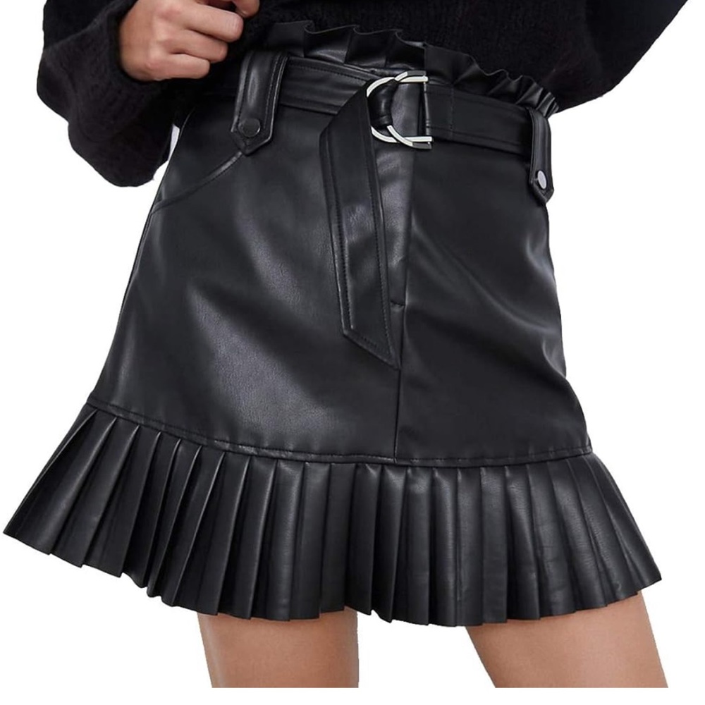 Zara Faux Leather Pleated Skirt (XL)